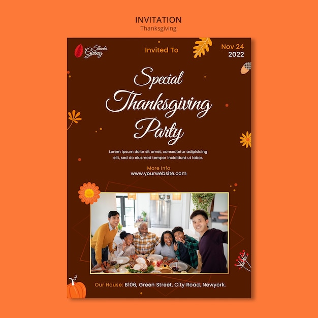 Free PSD flat design thanksgiving template