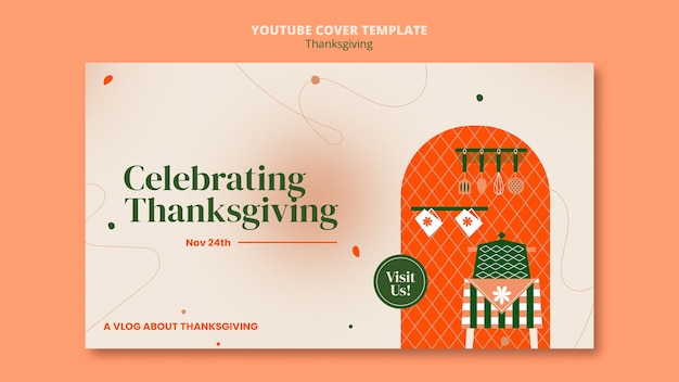 Free PSD flat design thanksgiving youtube cover