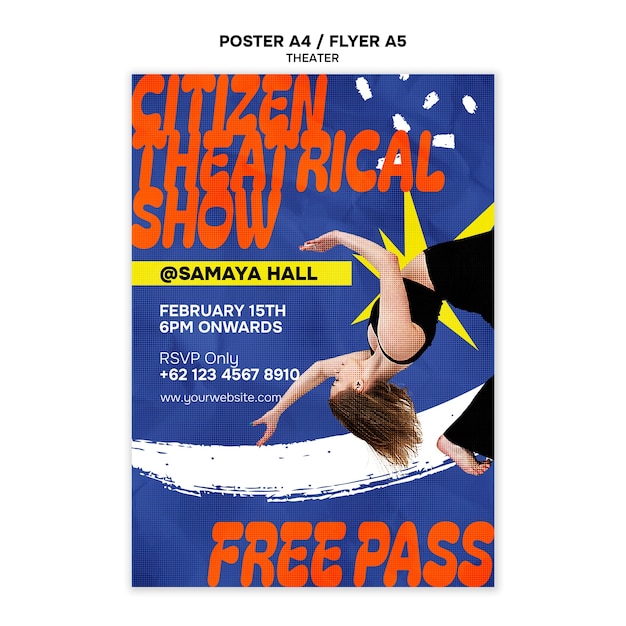 Бесплатный PSD Шаблон плаката театрального шоу с плоским дизайном