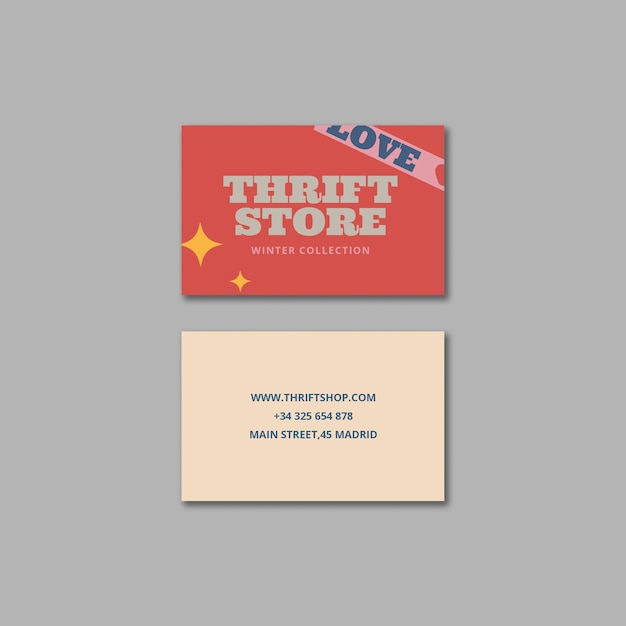 Free PSD flat design thrift store business card template