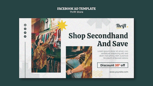 Free PSD flat design thrift store facebook template