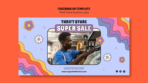 Free PSD flat design thrift store facebook template