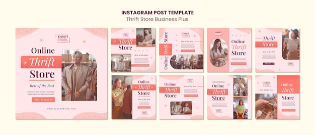 Free PSD flat design thrift store instagram posts template