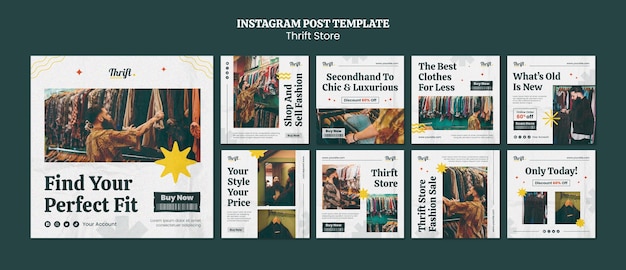 Free PSD flat design thrift store instagram posts