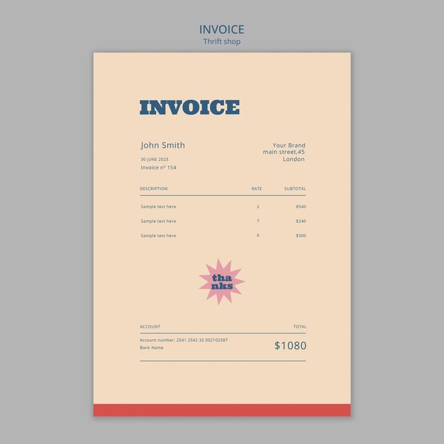 Flat design thrift store invoice template