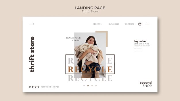 Flat design thrift store landing page template