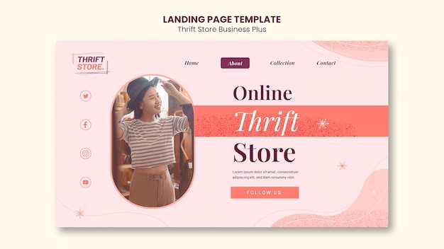 Free PSD flat design thrift store landing page template