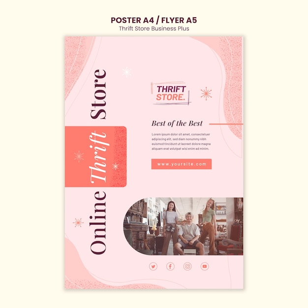 Free PSD flat design thrift store poster template