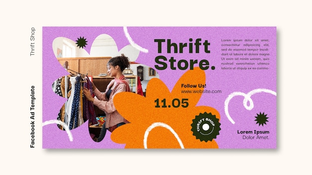 Free PSD flat design thrift store template