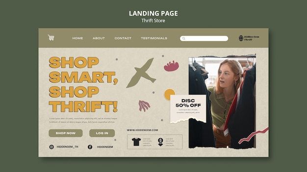 Free PSD flat design thrift store template