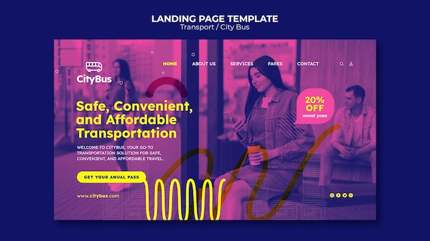 Free PSD flat design transport concept landing page