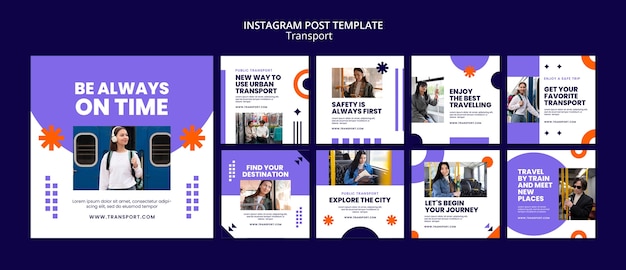 フラットなデザインの輸送サービスのインスタグラムの投稿