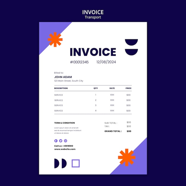 Free PSD flat design transport service invoice template