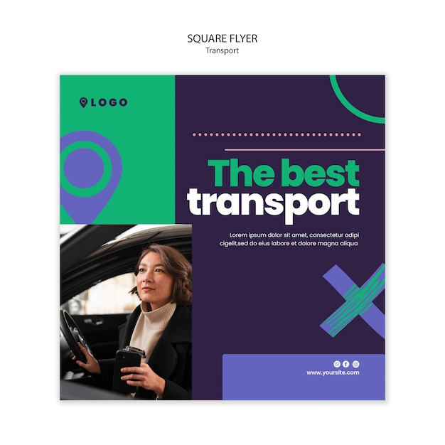 Flat design transport square flyer template