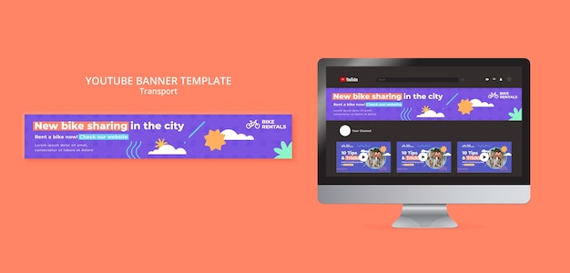 Design piatto per il trasporto di youtube banner template design