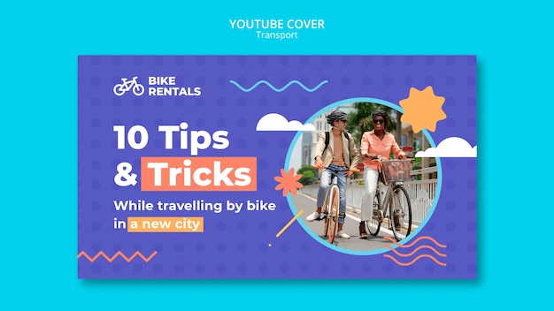 Free PSD flat design transport youtube cover template design