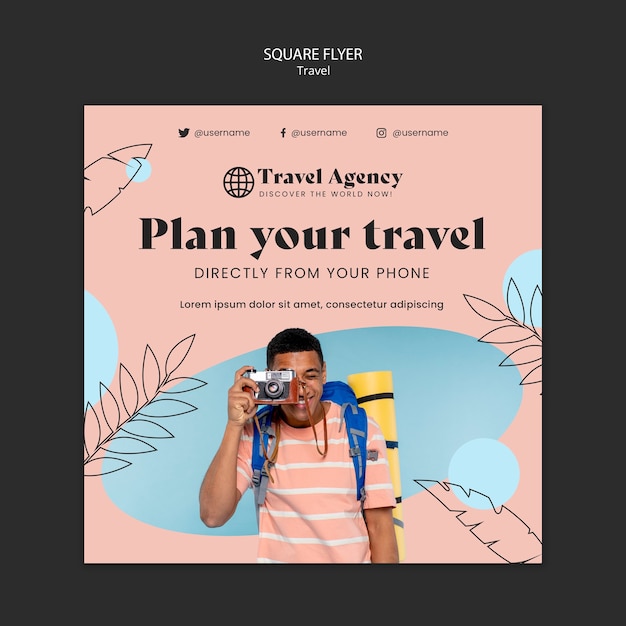 PSD gratuito modello di viaggio dal design piatto