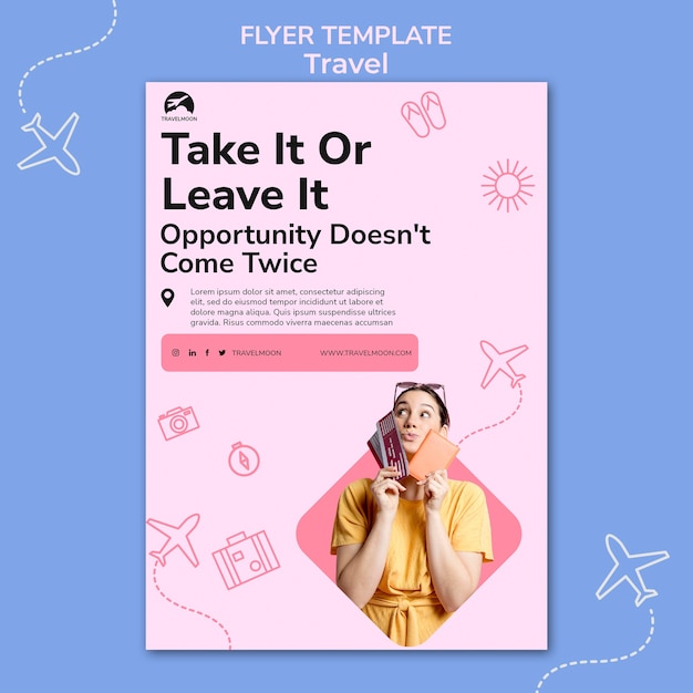 Free PSD flat design travel adventure flyer template