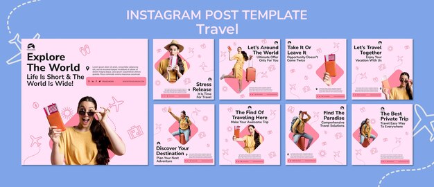 フラットデザインの旅行アドベンチャーInstagramの投稿