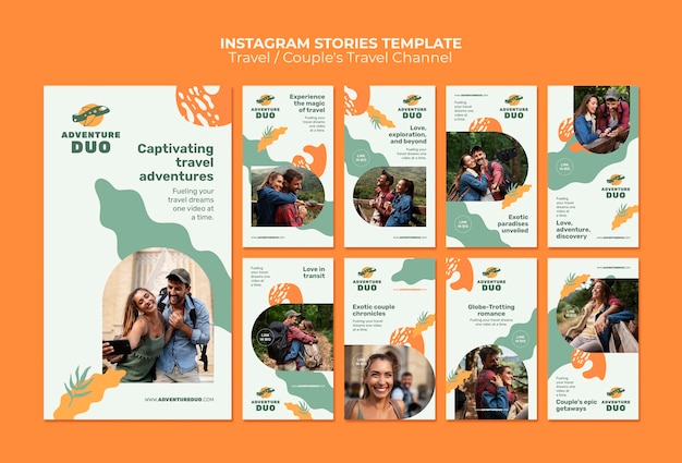 PSD gratuito storie di instagram di avventura di viaggio di design piatto
