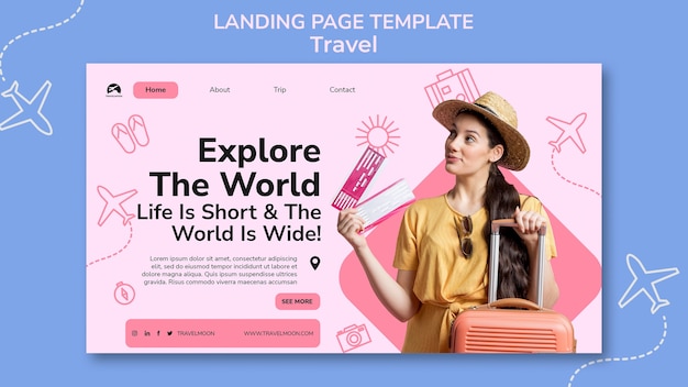 Free PSD flat design travel adventure landing page