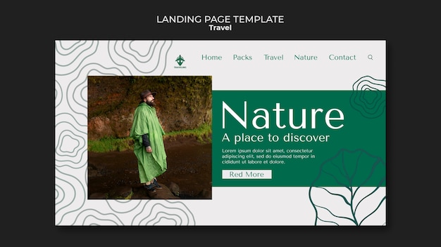 Free PSD flat design travel adventure landing page