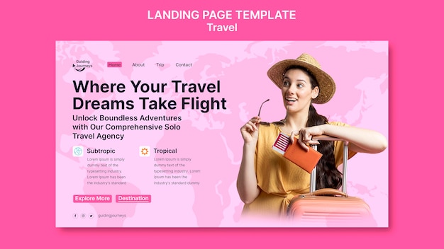 Free PSD flat design travel adventure landing page