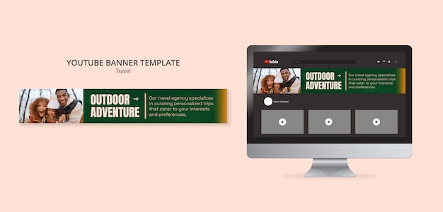Flat Design Travel Adventure YouTube Banner Free PSD Download