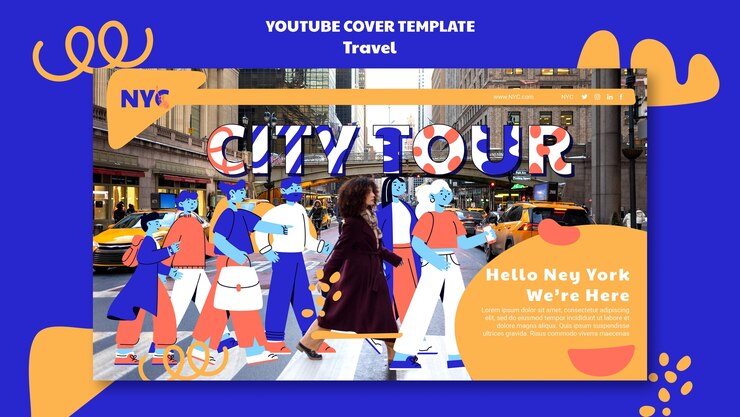無料PSD フラットなデザインの旅行アドベンチャーyoutubeカバー