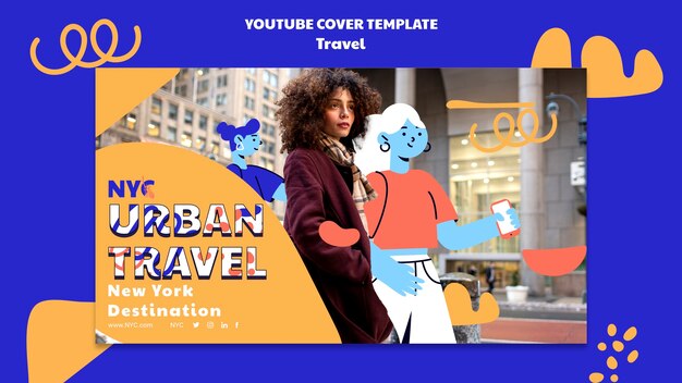 Copertina di youtube per l'avventura di viaggio dal design piatto