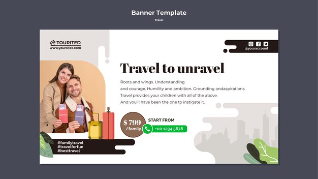 フラットデザイン旅行バナーテンプレートデザイン