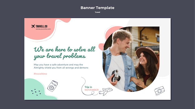 PSD gratuito modello di banner design viaggio design piatto