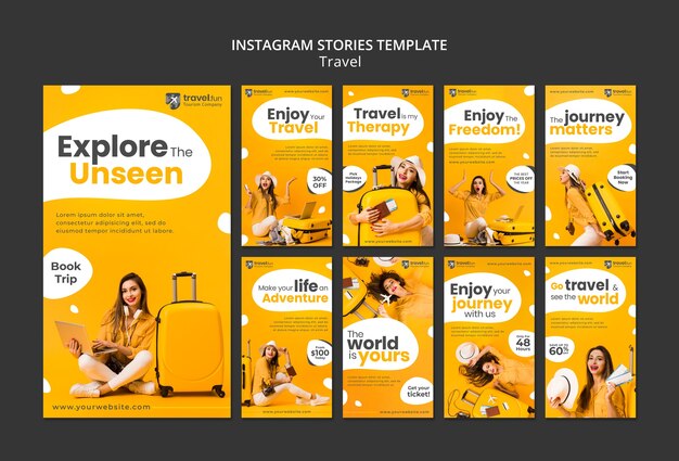 flat design travel design instagram stories template