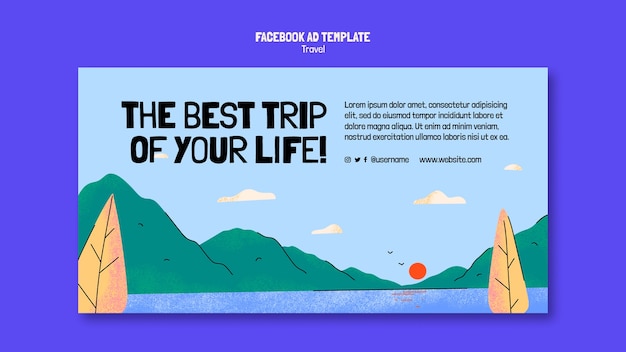 PSD gratuito modello di annuncio facebook di viaggio design piatto