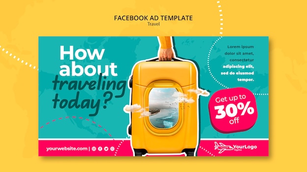 Free PSD flat design travel facebook ad template