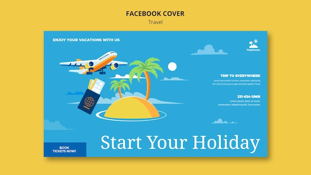 PSD gratuito modello di copertina facebook da viaggio design piatto