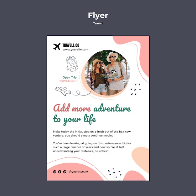 Free PSD flat design travel flyer template