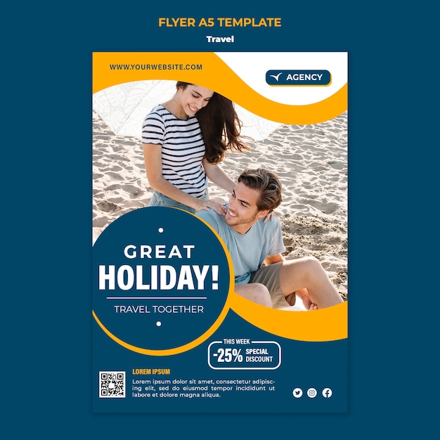 Free PSD flat design travel flyer template