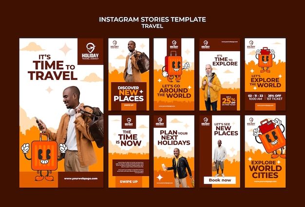 Flat design travel instagram stories template