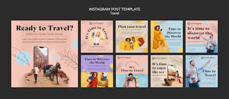 PSD gratuito modello di instagram di viaggio design piatto