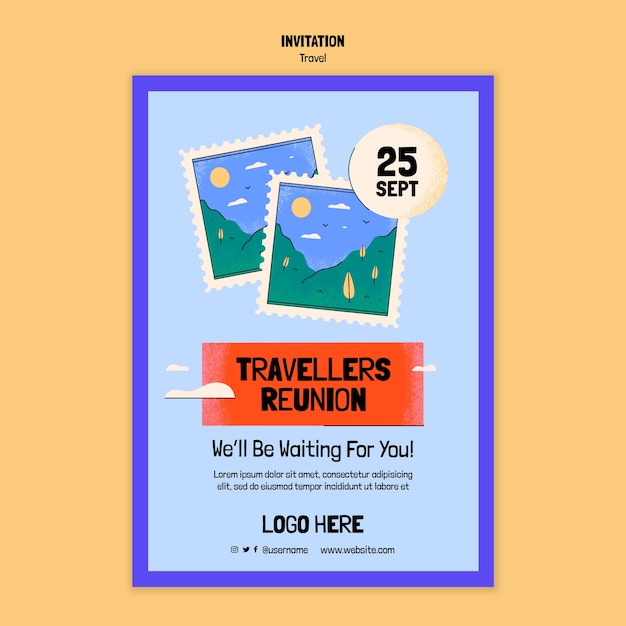 Free PSD flat design travel invitation template