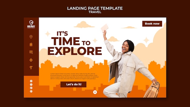 Free PSD flat design travel landing page template