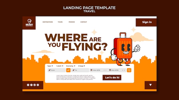 Free PSD flat design travel landing page template