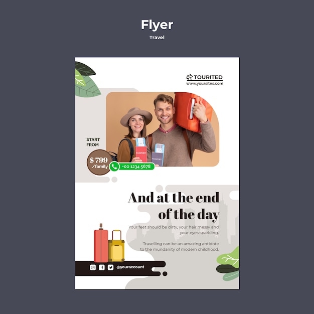 Free PSD flat design travel poster template design