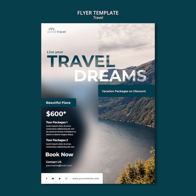 Flat design travel template of flyer