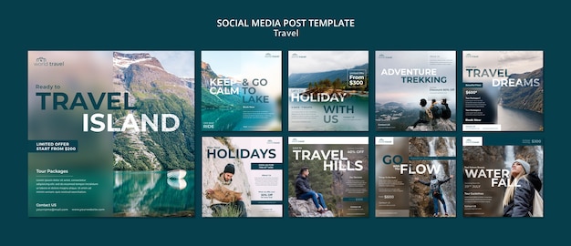 無料PSD instagramの投稿のフラットデザイン旅行テンプレート