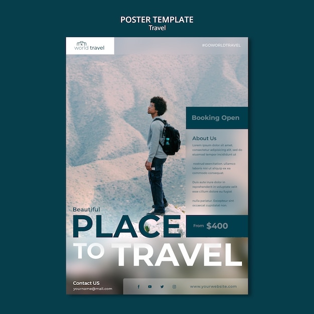 PSD gratuito modello di viaggio design piatto di poster