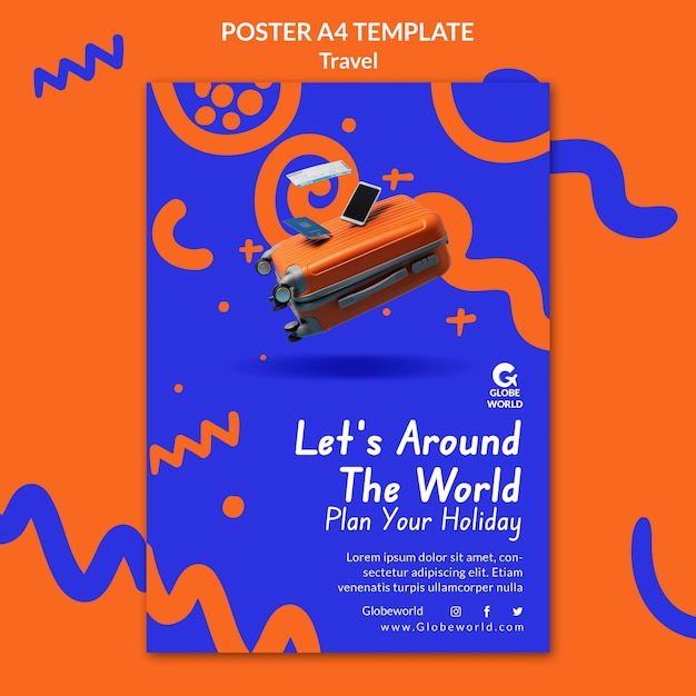 PSD gratuito modello di viaggio dal design piatto