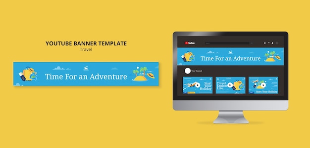 Free PSD flat design travel youtube channel art template