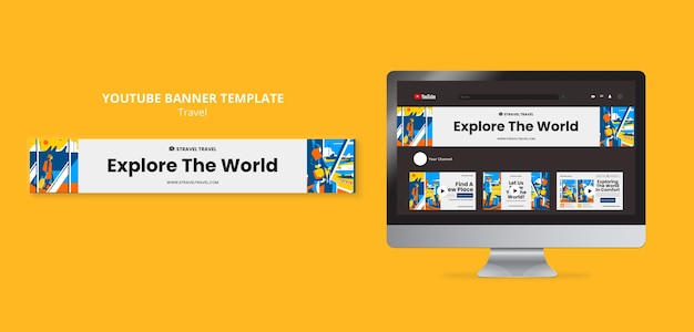 Free PSD flat design travel youtube channel art template